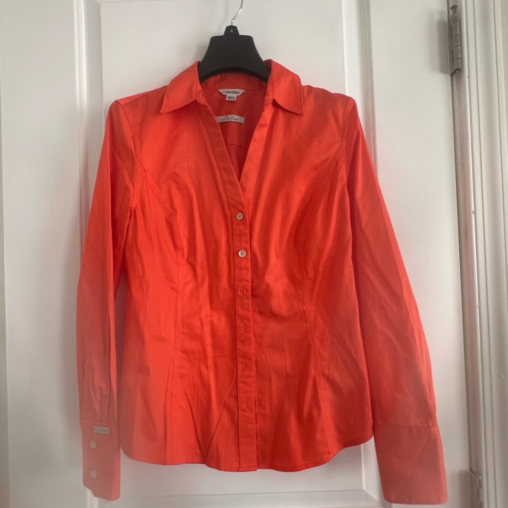 Calvin Klein Orange Long Sleeve Fitted Button Down